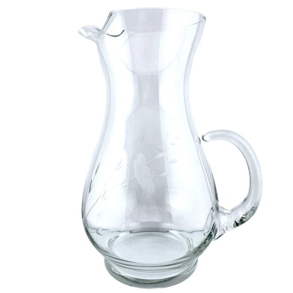 Princess House Heritage Crystal Pitcher with Ice Lip 10.2" etched floral vintage - Picture 2 of 6